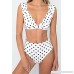 Almaree Women's Polka Dot V Neck Ruffle High Waist Two Piece Swimsuit Bikini Set White B07CHDHWSM